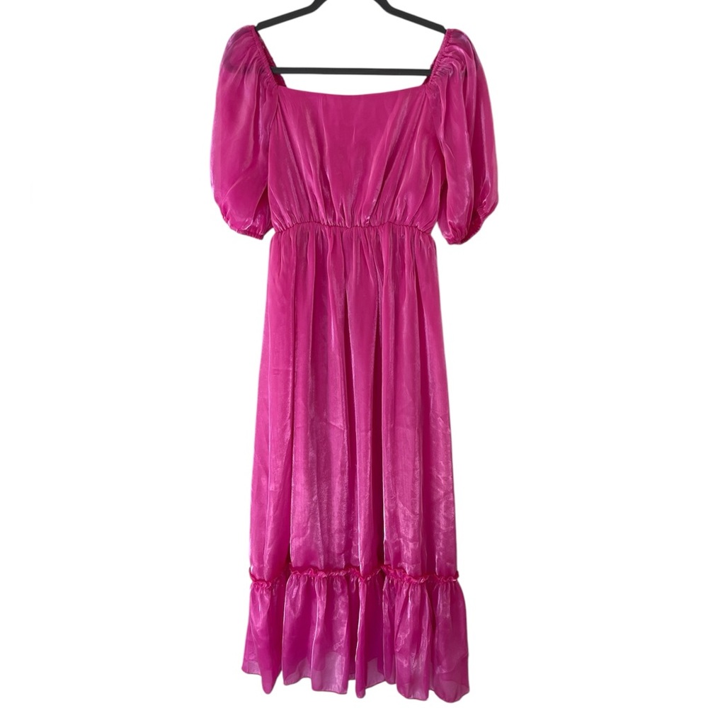 Hot Pink Puff Sleeve Scoop Neck Sundress
